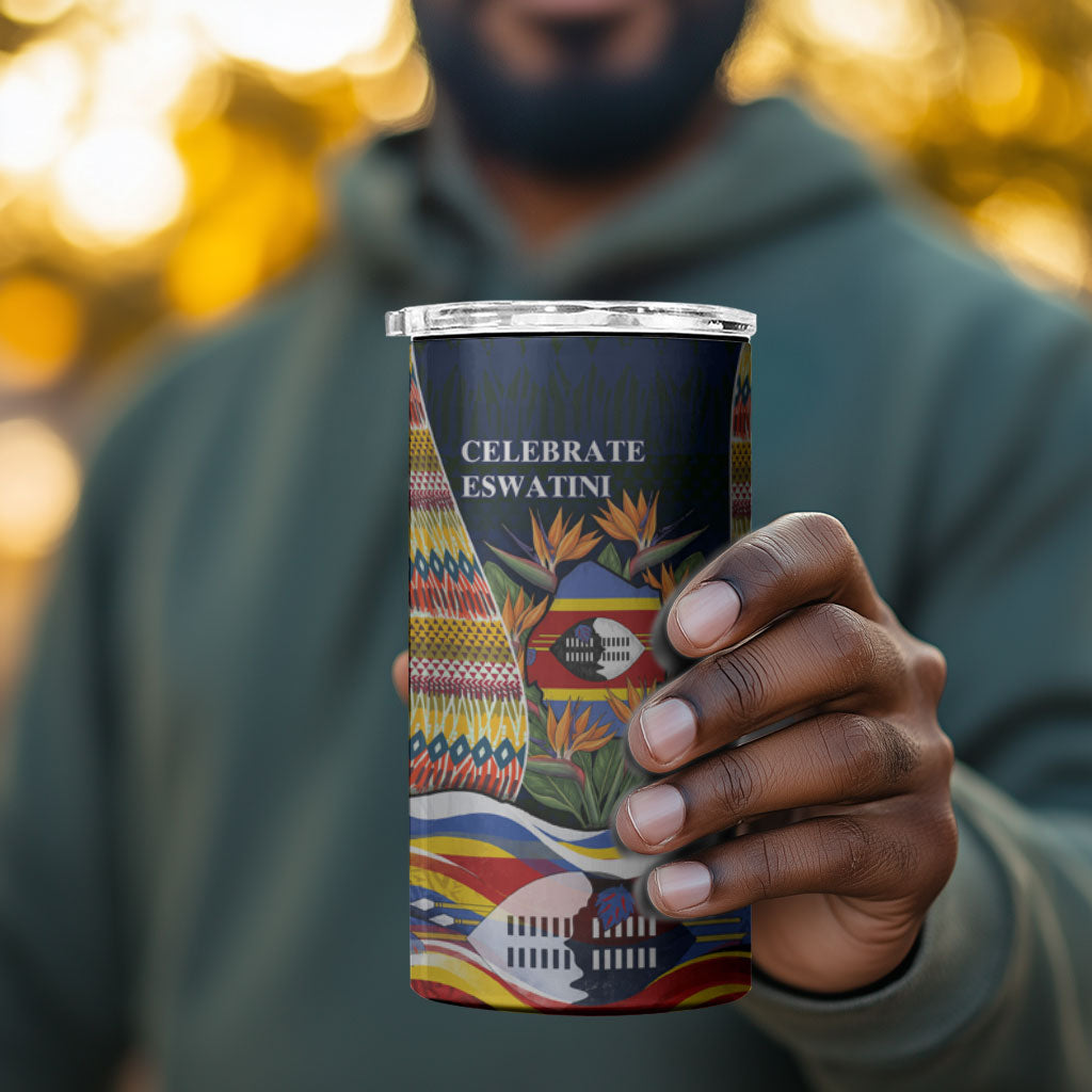 Eswatini Independence Day 4 in 1 Can Cooler Tumbler Freedom Pride - Lion Elephant - Strelitzia Flowers
