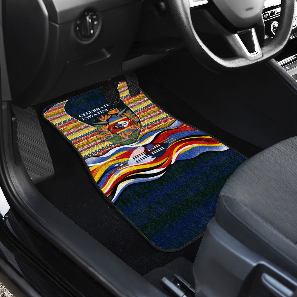 Eswatini Independence Day Car Mats Freedom Pride - Lion Elephant - Strelitzia Flowers