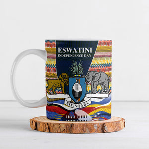 Eswatini Independence Day Ceramic Mug Freedom Pride - Lion Elephant - Strelitzia Flowers
