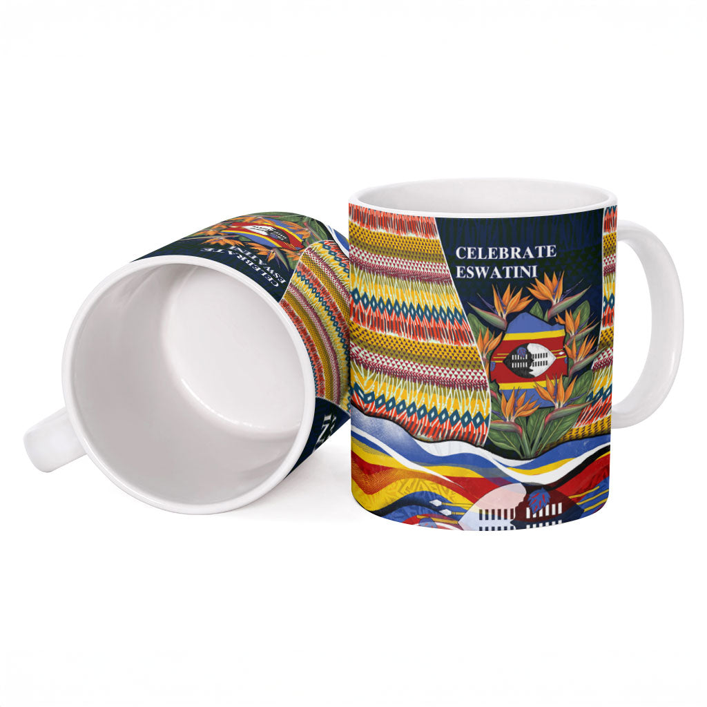 Eswatini Independence Day Ceramic Mug Freedom Pride - Lion Elephant - Strelitzia Flowers