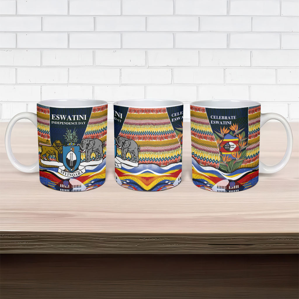 Eswatini Independence Day Ceramic Mug Freedom Pride - Lion Elephant - Strelitzia Flowers