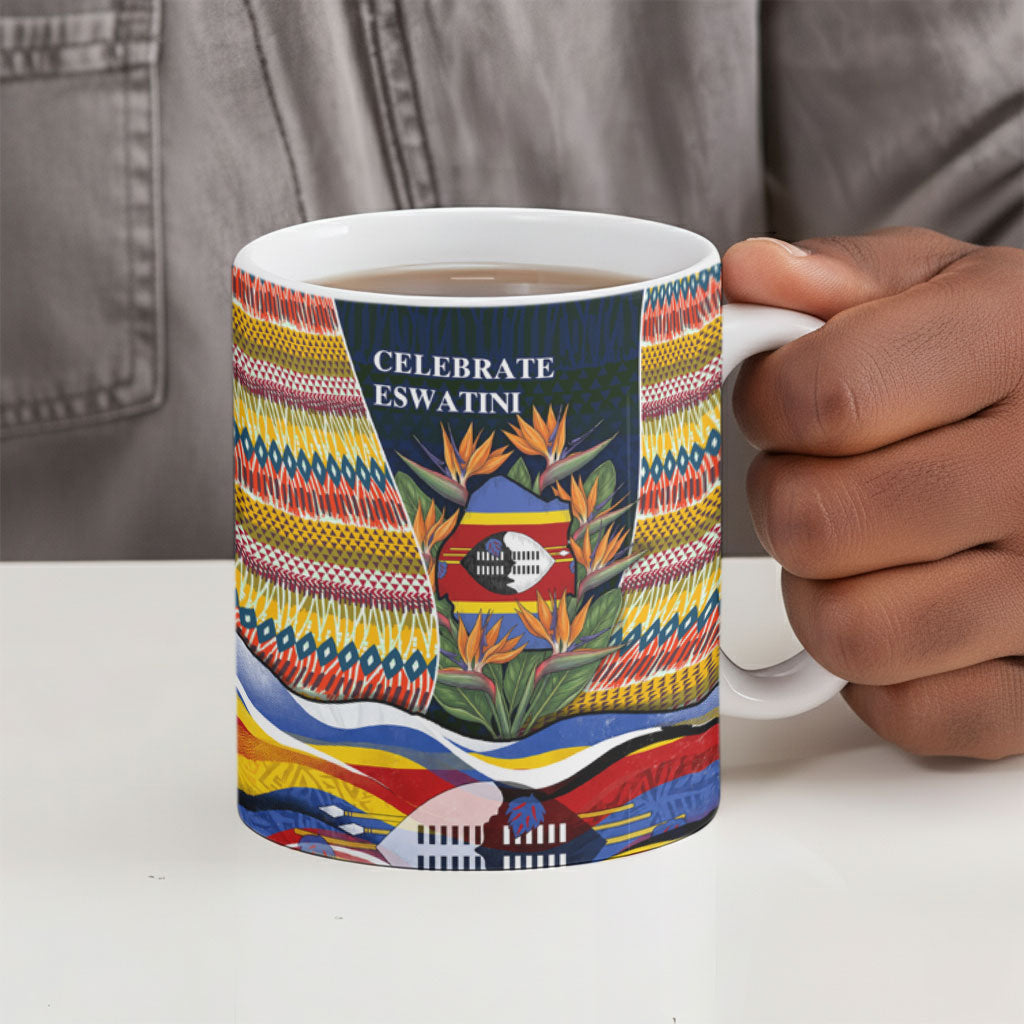 Eswatini Independence Day Ceramic Mug Freedom Pride - Lion Elephant - Strelitzia Flowers