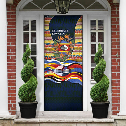 Eswatini Independence Day Door Cover Freedom Pride - Lion Elephant - Strelitzia Flowers