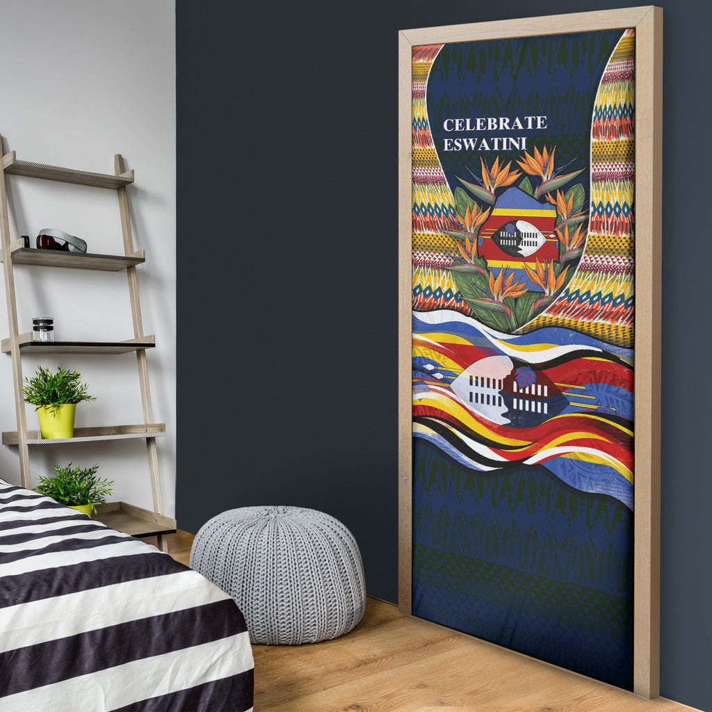 Eswatini Independence Day Door Cover Freedom Pride - Lion Elephant - Strelitzia Flowers