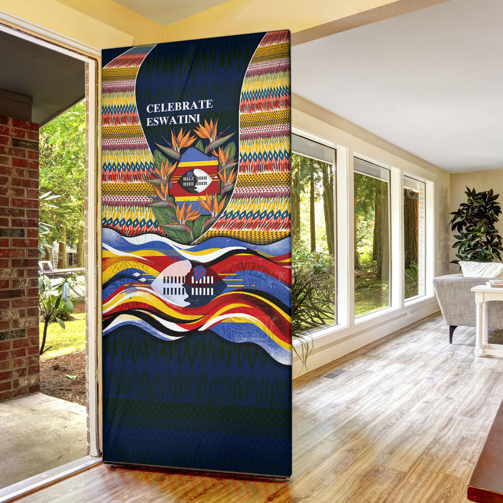 Eswatini Independence Day Door Cover Freedom Pride - Lion Elephant - Strelitzia Flowers