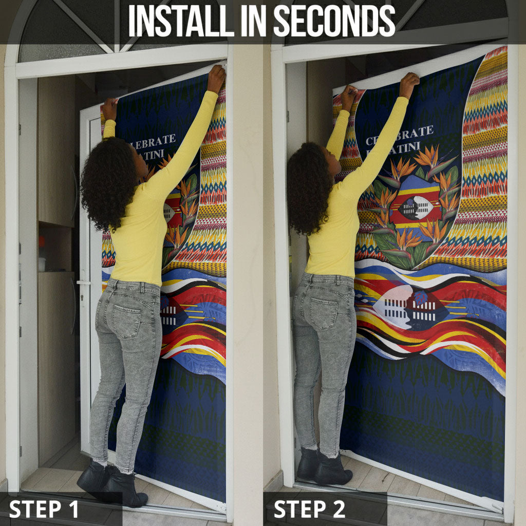 Eswatini Independence Day Door Cover Freedom Pride - Lion Elephant - Strelitzia Flowers