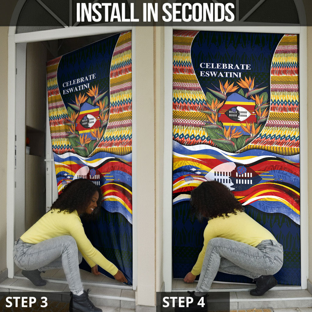 Eswatini Independence Day Door Cover Freedom Pride - Lion Elephant - Strelitzia Flowers