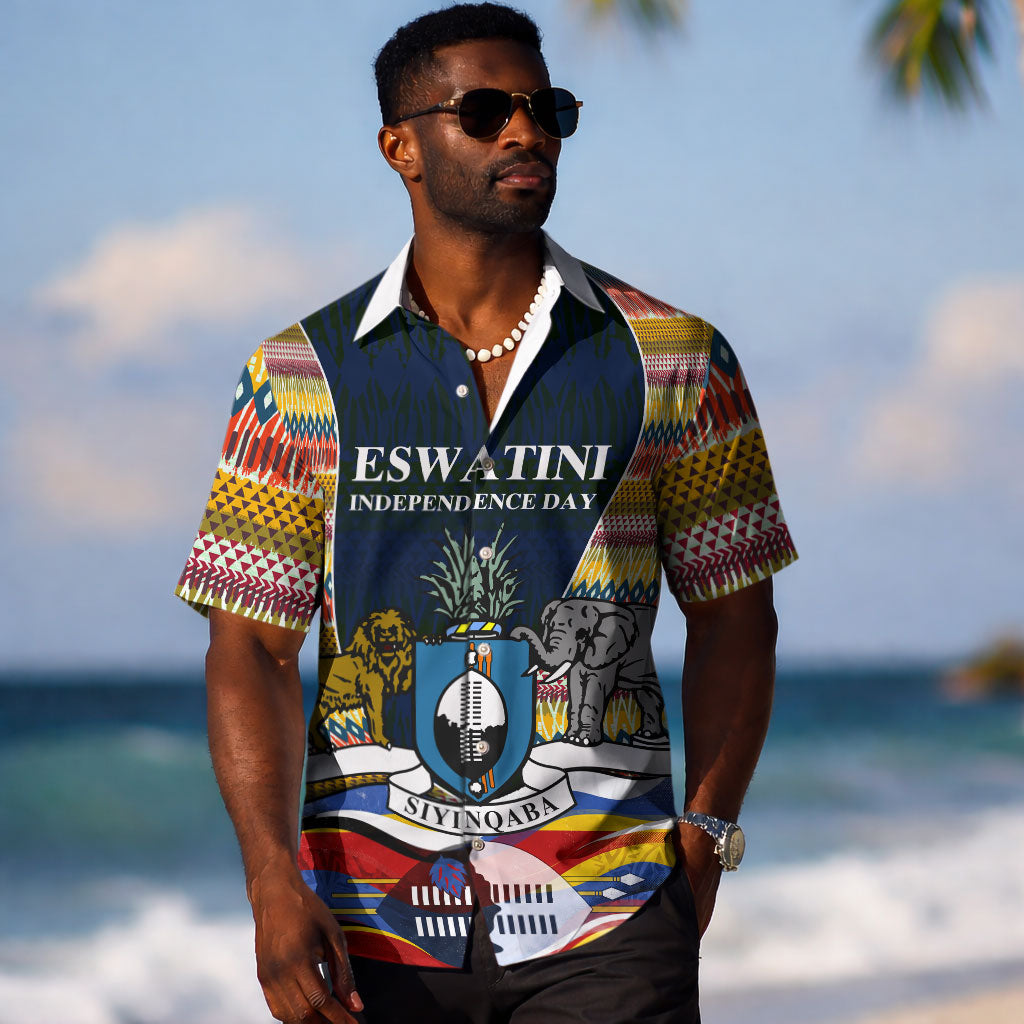 Eswatini Independence Day Hawaiian Shirt Freedom Pride - Lion Elephant - Strelitzia Flowers