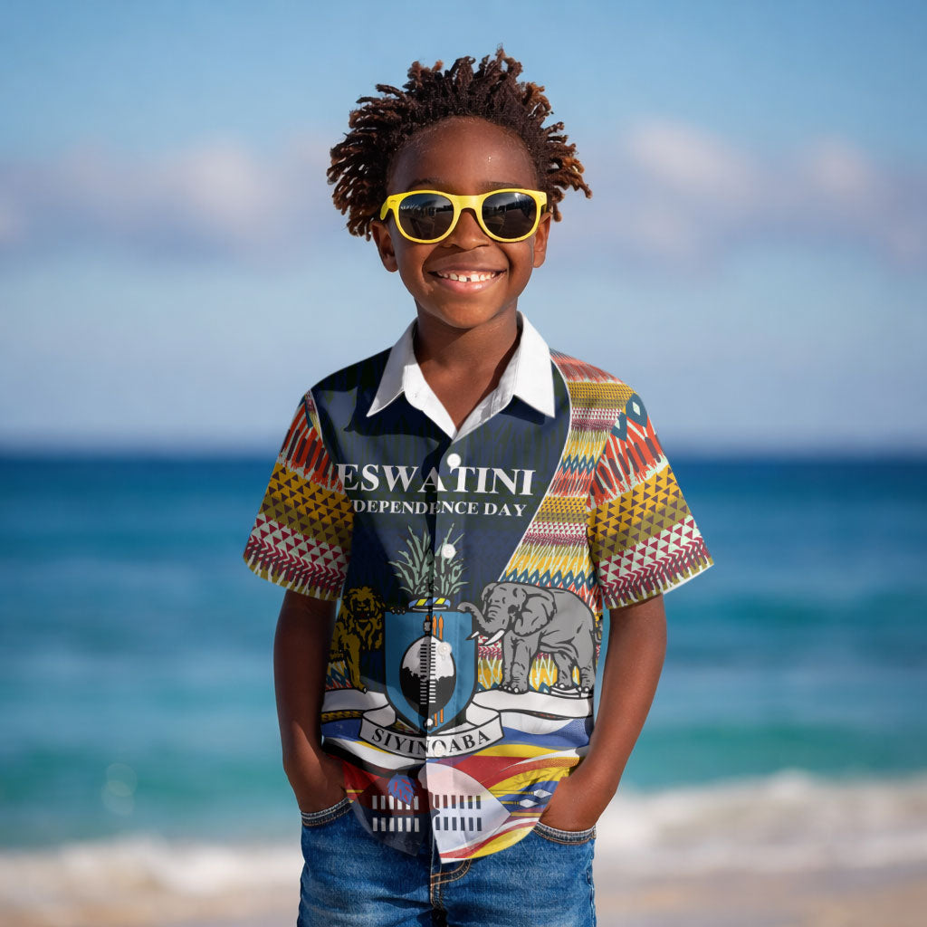 Eswatini Independence Day Kid Hawaiian Shirt Freedom Pride - Lion Elephant - Strelitzia Flowers