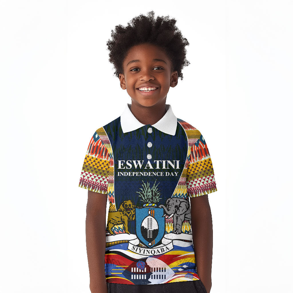 Eswatini Independence Day Kid Polo Shirt Freedom Pride - Lion Elephant - Strelitzia Flowers