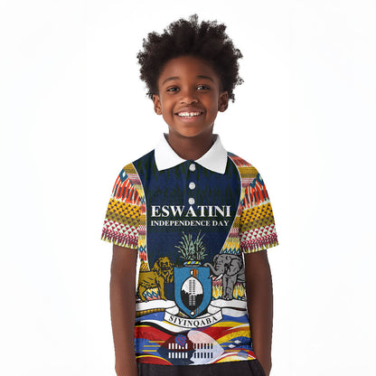 Eswatini Independence Day Kid Polo Shirt Freedom Pride - Lion Elephant - Strelitzia Flowers