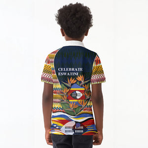 Eswatini Independence Day Kid Polo Shirt Freedom Pride - Lion Elephant - Strelitzia Flowers
