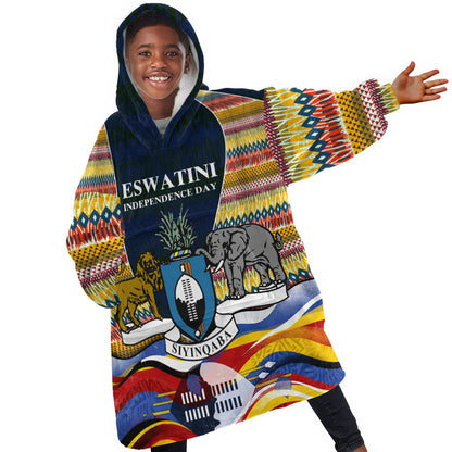 Eswatini Independence Day Kid Wearable Blanket Hoodie Freedom Pride - Lion Elephant - Strelitzia Flowers