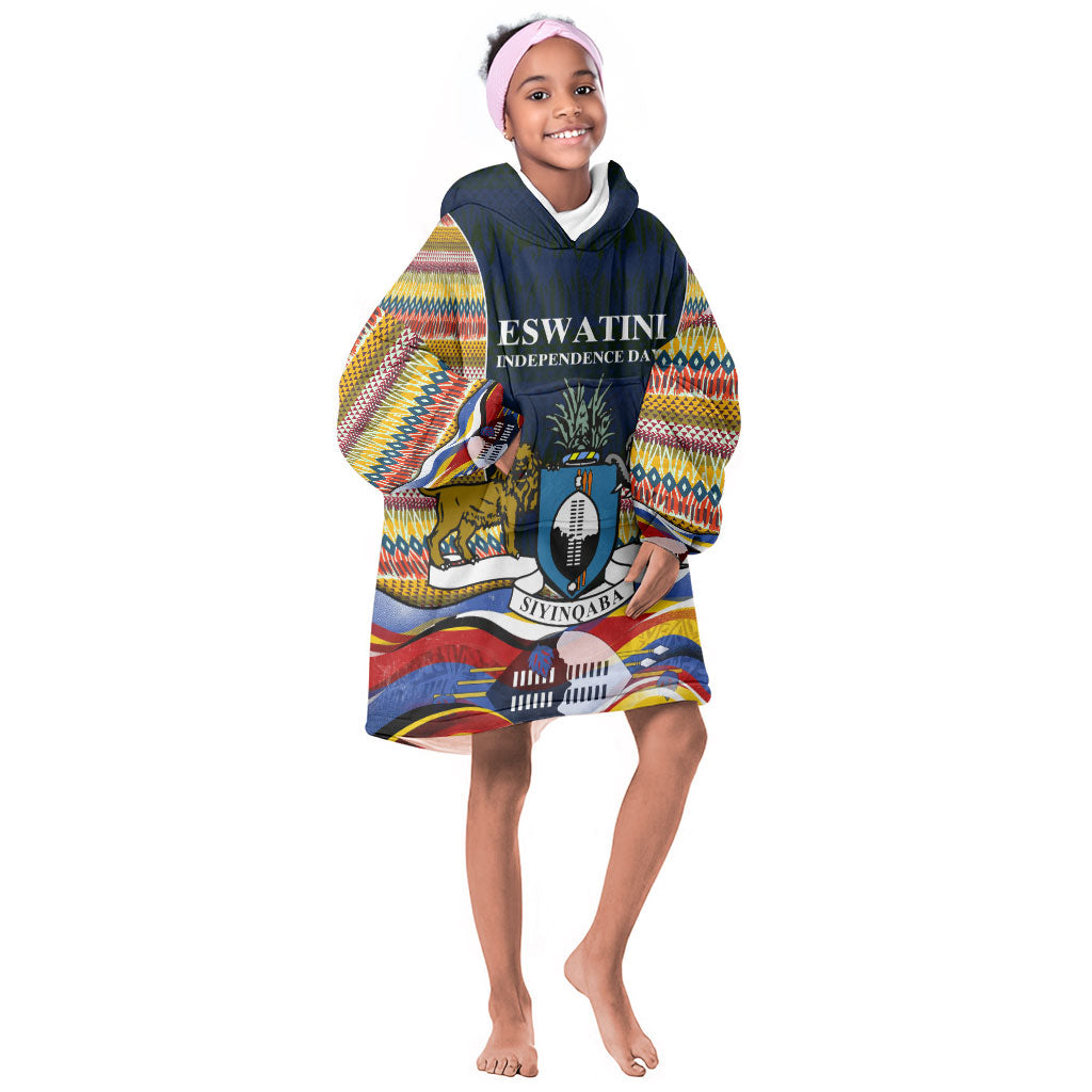 Eswatini Independence Day Kid Wearable Blanket Hoodie Freedom Pride - Lion Elephant - Strelitzia Flowers