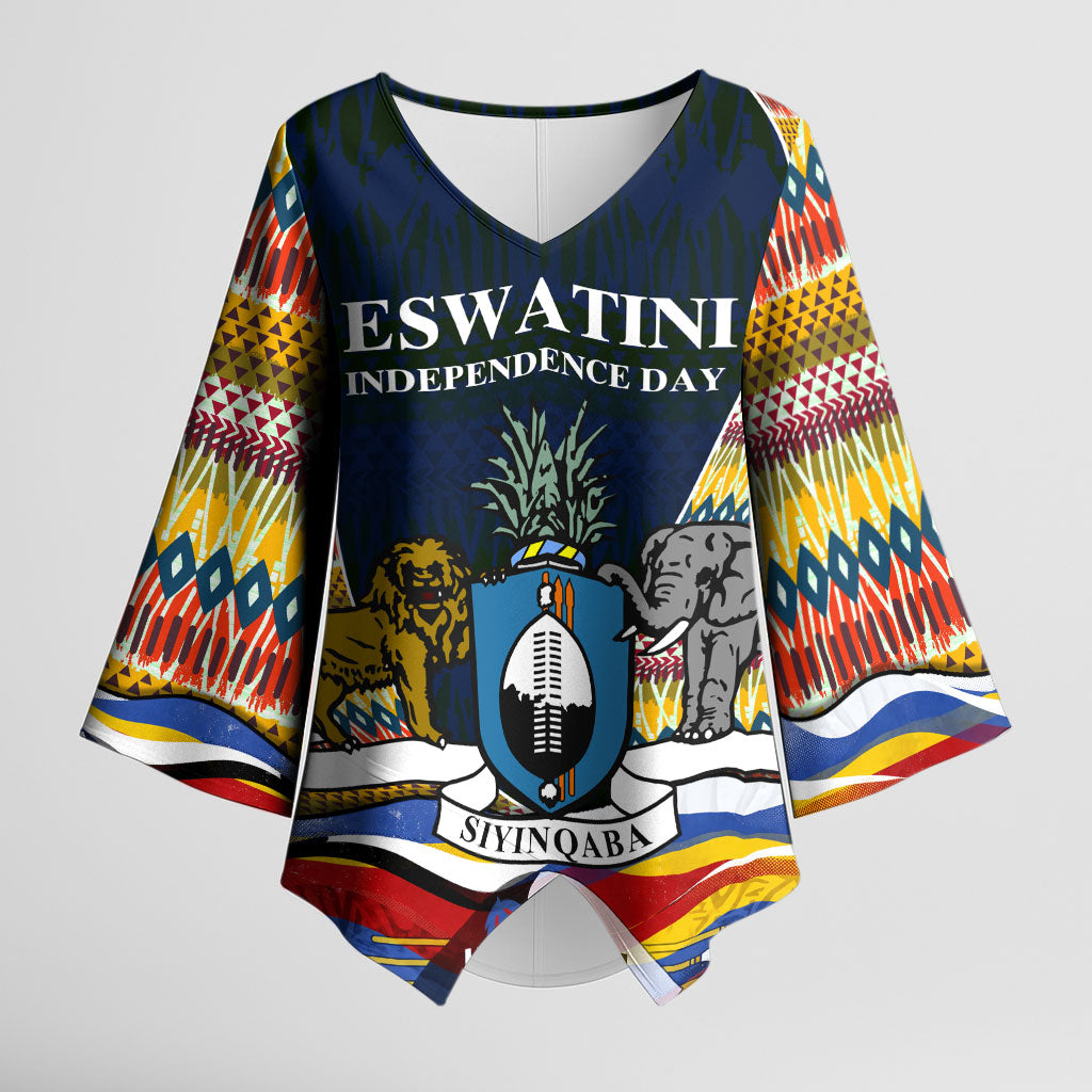 Eswatini Independence Day Kimono Sleeve Blouse Freedom Pride - Lion Elephant - Strelitzia Flowers