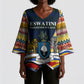 Eswatini Independence Day Kimono Sleeve Blouse Freedom Pride - Lion Elephant - Strelitzia Flowers