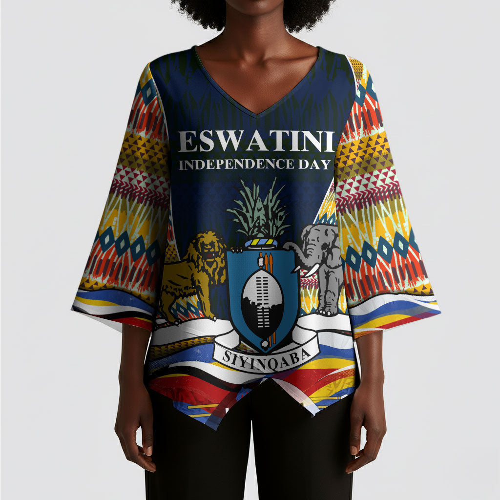 Eswatini Independence Day Kimono Sleeve Blouse Freedom Pride - Lion Elephant - Strelitzia Flowers