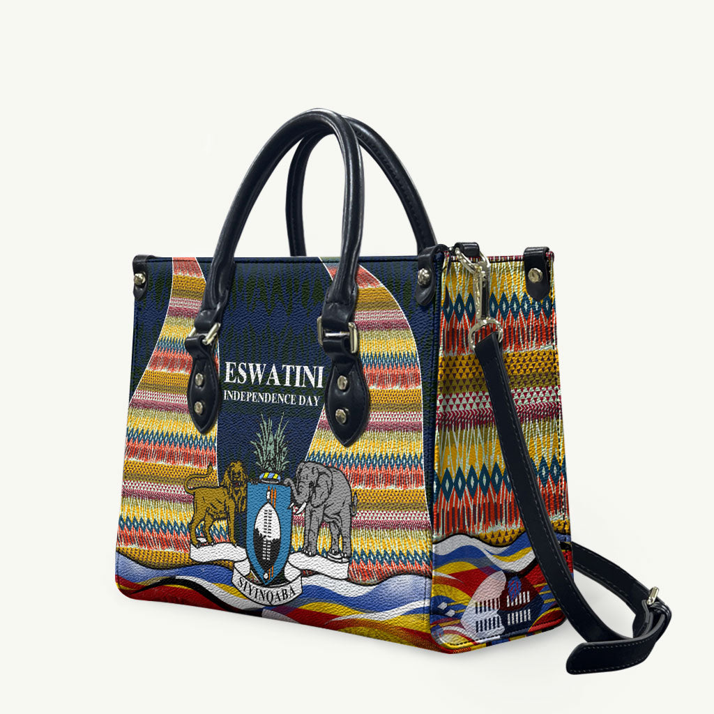 Eswatini Independence Day Leather Bag Freedom Pride - Lion Elephant - Strelitzia Flowers