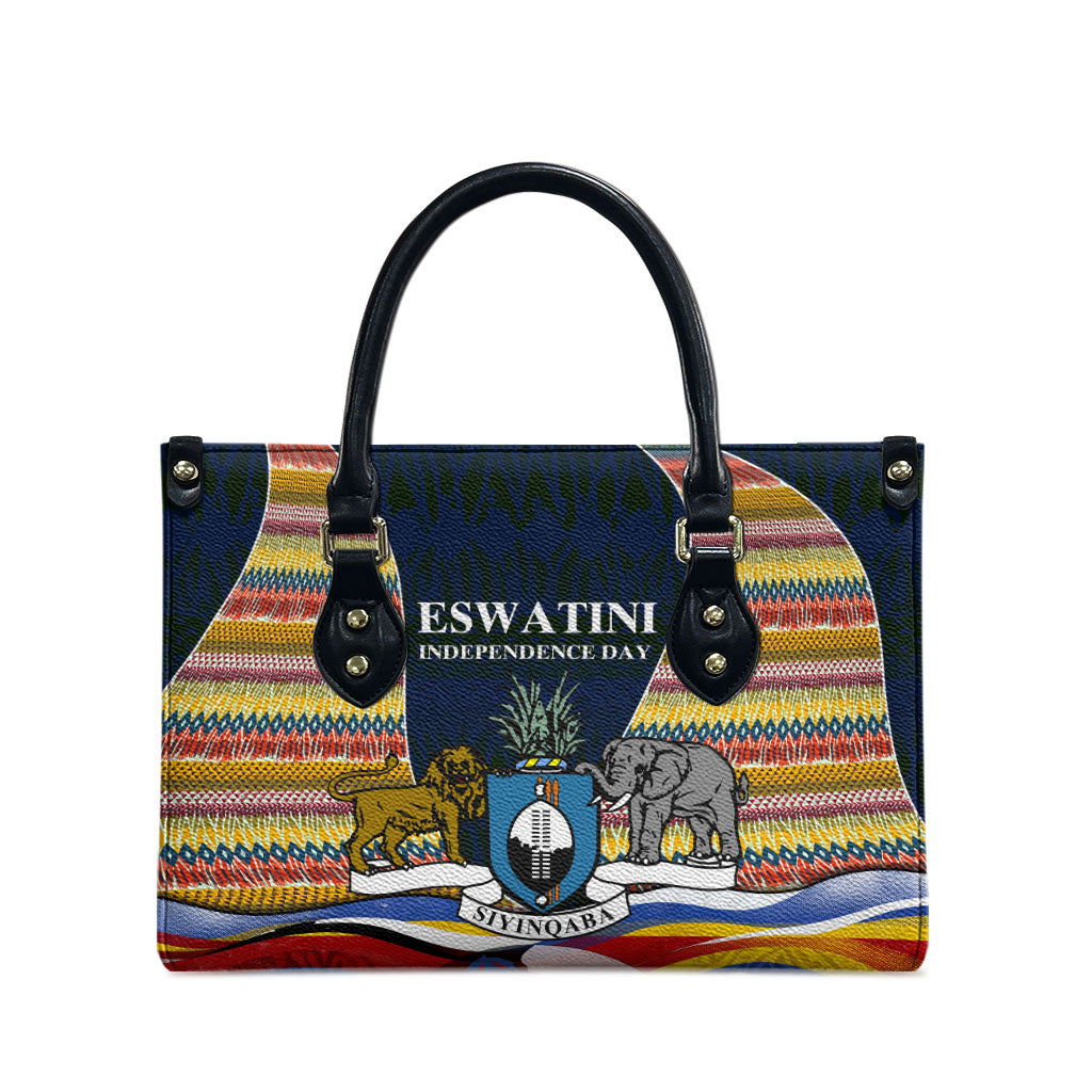 Eswatini Independence Day Leather Bag Freedom Pride - Lion Elephant - Strelitzia Flowers