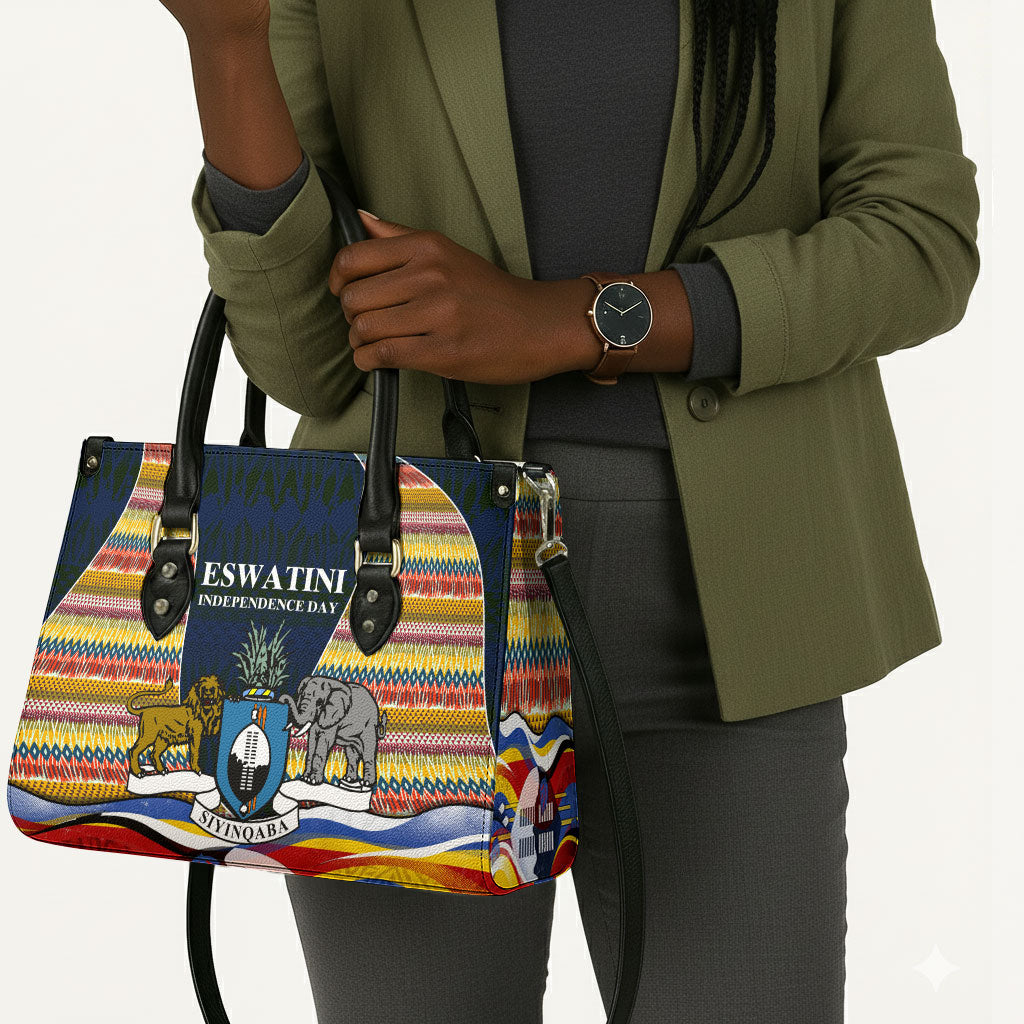 Eswatini Independence Day Leather Bag Freedom Pride - Lion Elephant - Strelitzia Flowers