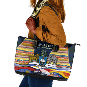 Eswatini Independence Day Leather Tote Bag Freedom Pride - Lion Elephant - Strelitzia Flowers