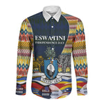 Eswatini Independence Day Long Sleeve Button Shirt Freedom Pride - Lion Elephant - Strelitzia Flowers
