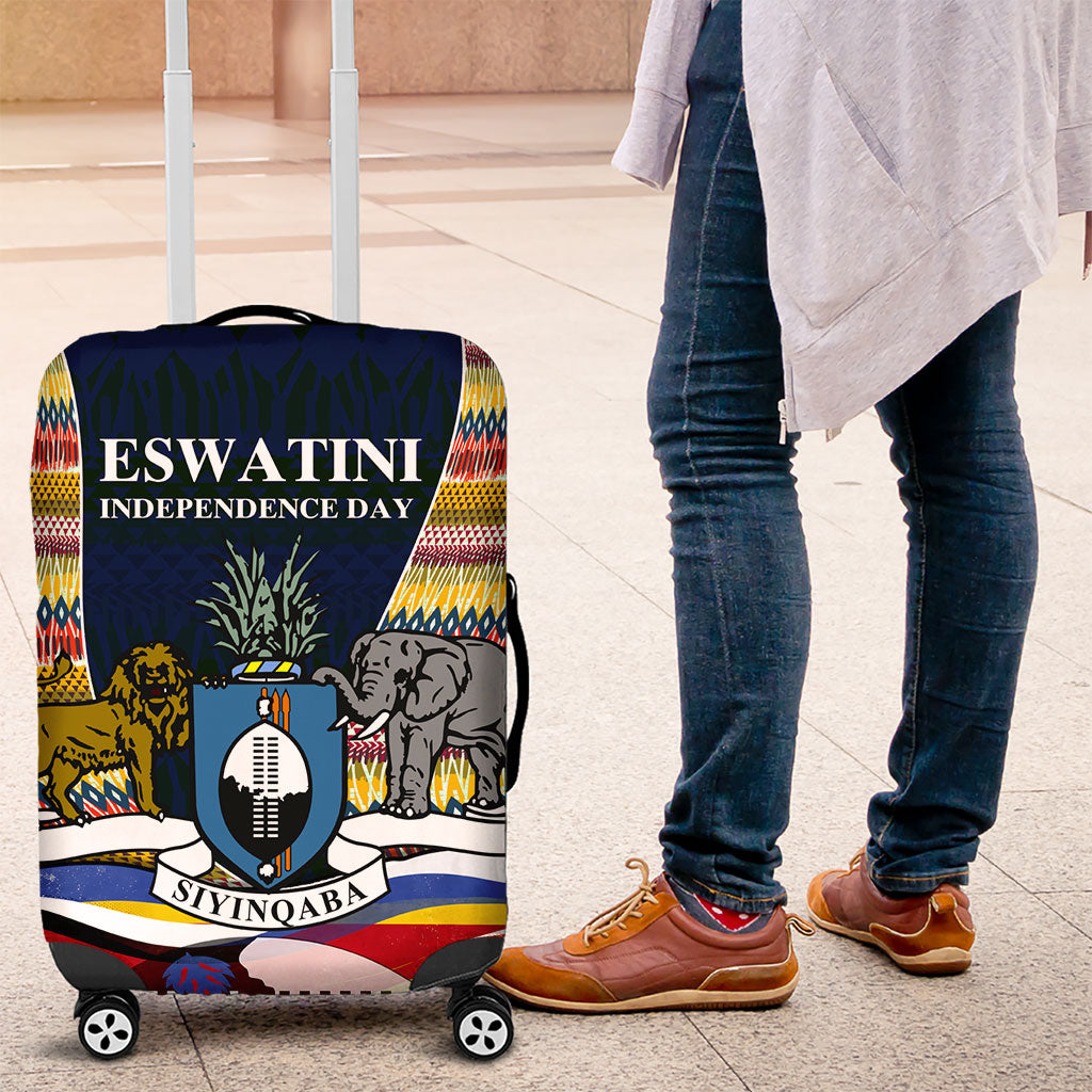 Eswatini Independence Day Luggage Cover Freedom Pride - Lion Elephant - Strelitzia Flowers