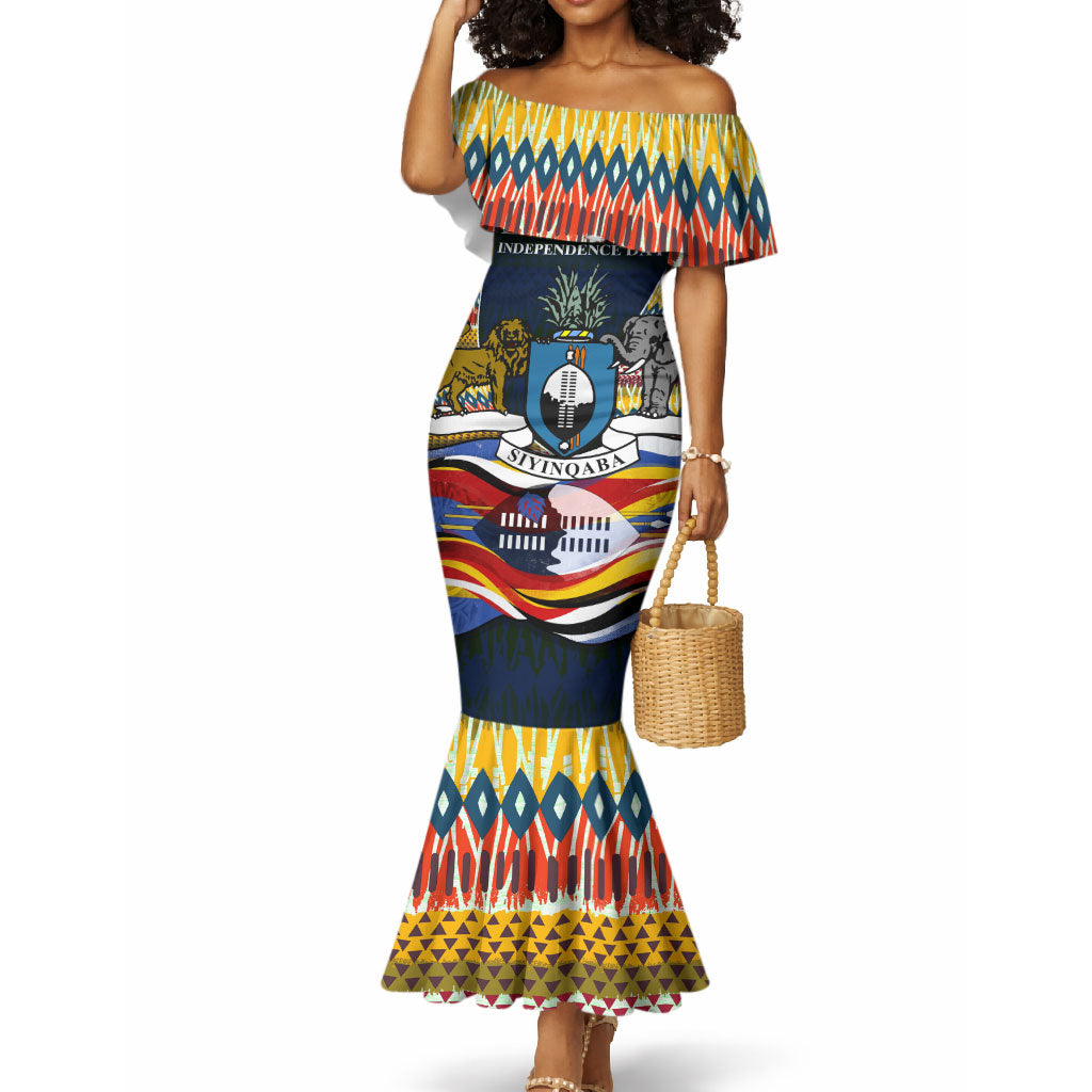 Eswatini Independence Day Mermaid Dress Freedom Pride - Lion Elephant - Strelitzia Flowers
