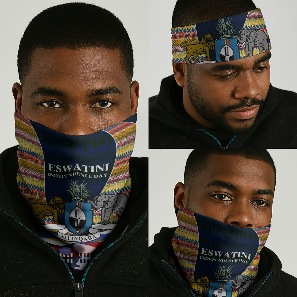 Eswatini Independence Day Neck Gaiter Freedom Pride - Lion Elephant - Strelitzia Flowers