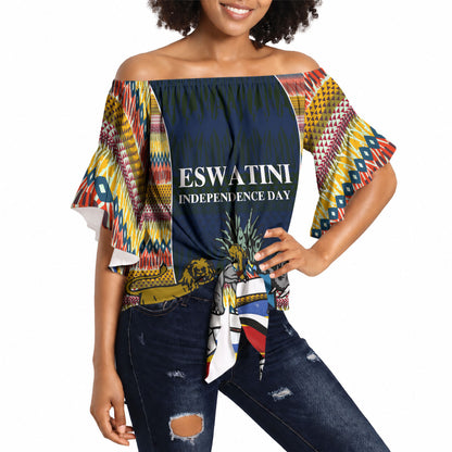 Eswatini Independence Day Off Shoulder Wrap Waist Top Freedom Pride - Lion Elephant - Strelitzia Flowers