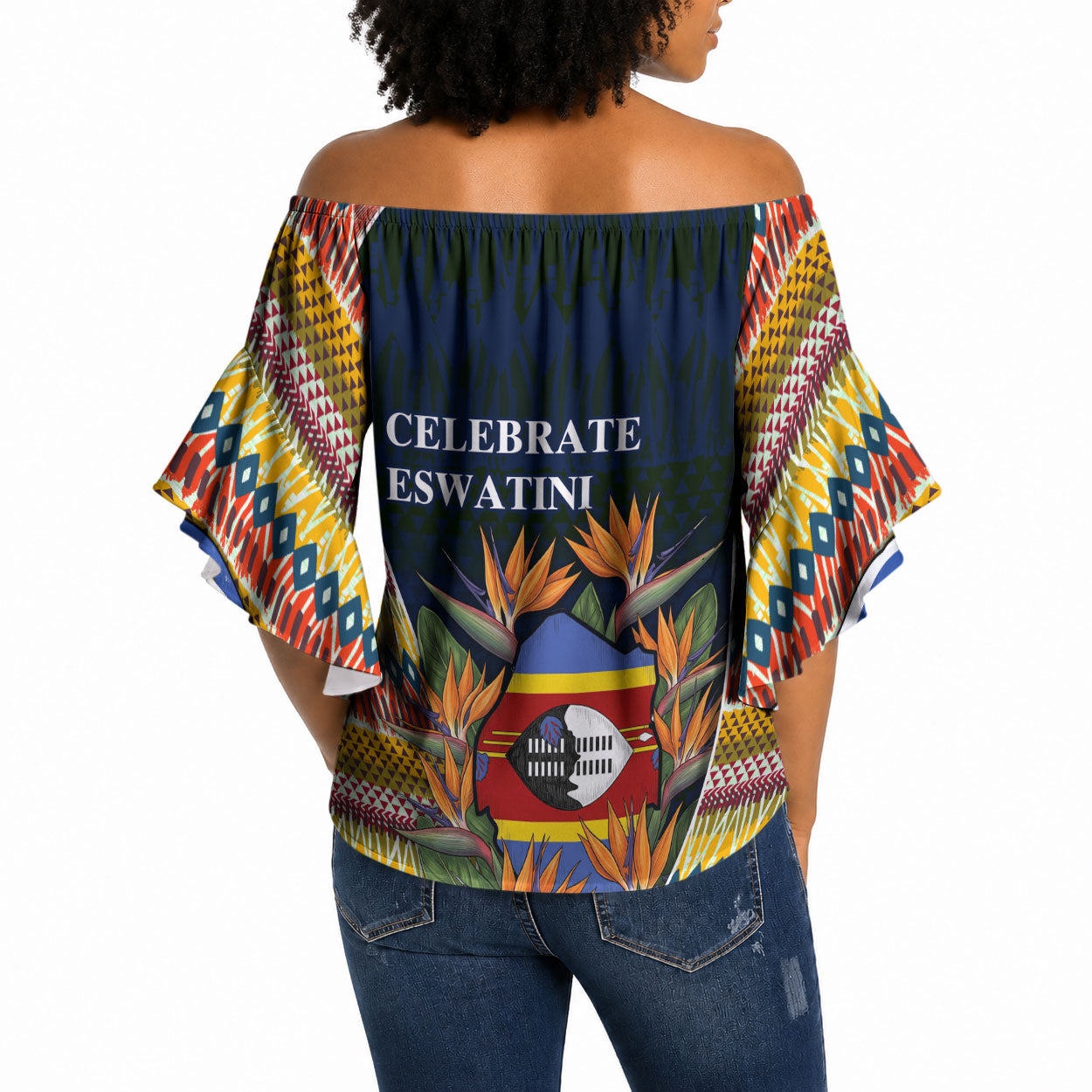 Eswatini Independence Day Off Shoulder Wrap Waist Top Freedom Pride - Lion Elephant - Strelitzia Flowers