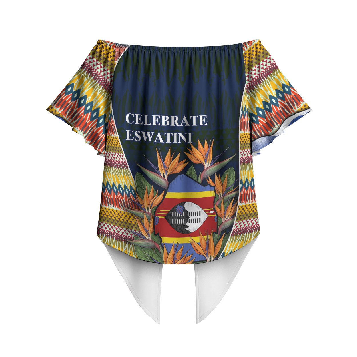 Eswatini Independence Day Off Shoulder Wrap Waist Top Freedom Pride - Lion Elephant - Strelitzia Flowers