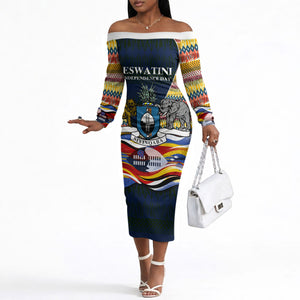 Eswatini Independence Day Off The Shoulder Long Sleeve Dress Freedom Pride - Lion Elephant - Strelitzia Flowers