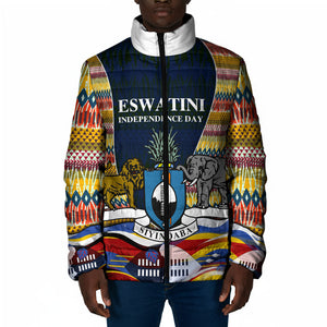 Eswatini Independence Day Padded Jacket Freedom Pride - Lion Elephant - Strelitzia Flowers