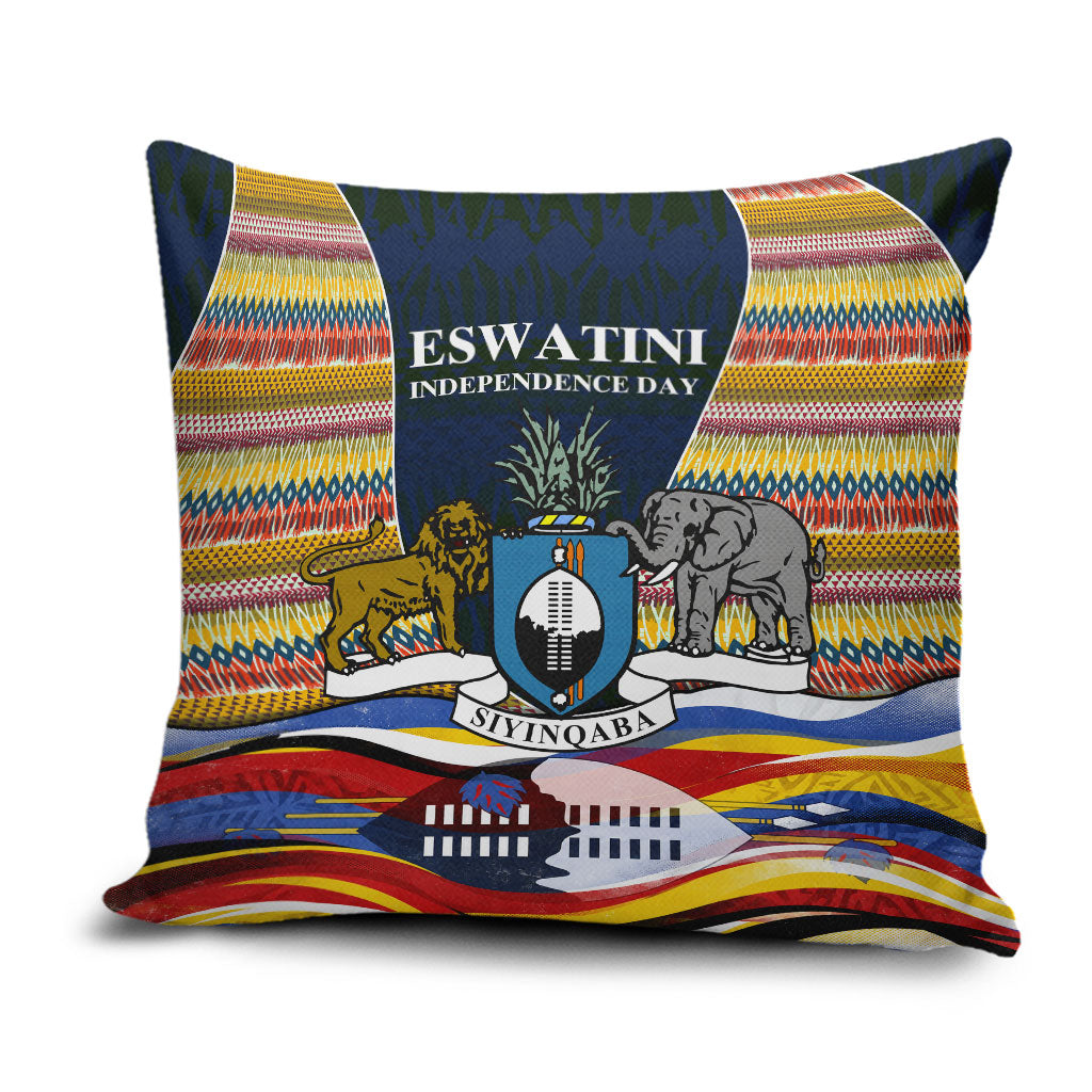 Eswatini Independence Day Pillow Cover Freedom Pride - Lion Elephant - Strelitzia Flowers