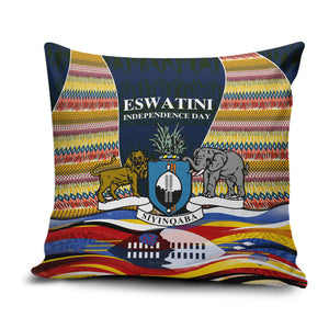 Eswatini Independence Day Pillow Cover Freedom Pride - Lion Elephant - Strelitzia Flowers