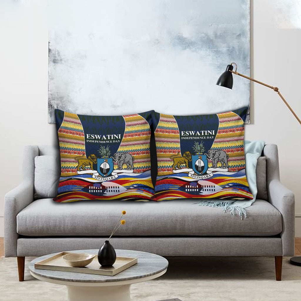 Eswatini Independence Day Pillow Cover Freedom Pride - Lion Elephant - Strelitzia Flowers