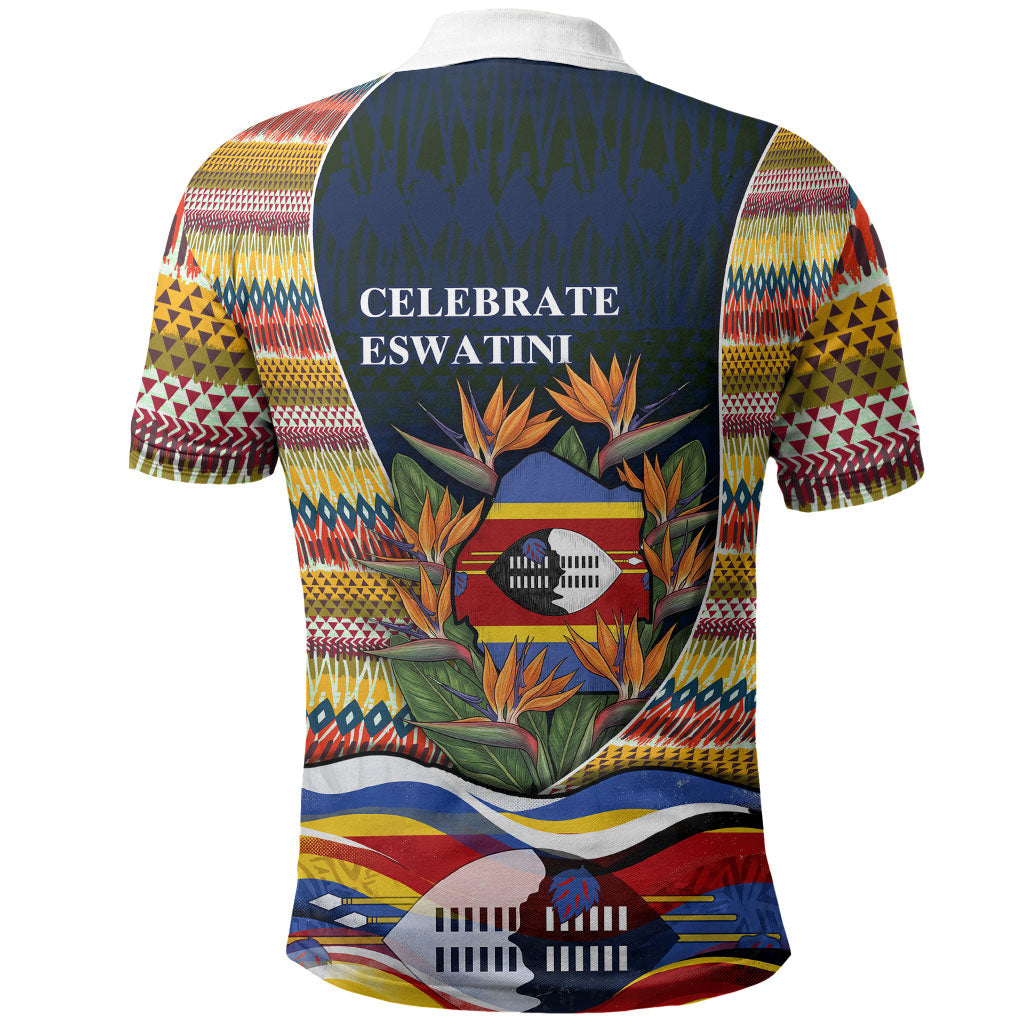Eswatini Independence Day Polo Shirt Freedom Pride - Lion Elephant - Strelitzia Flowers