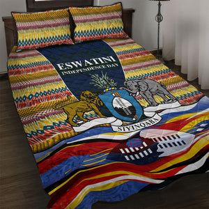 Eswatini Independence Day Quilt Bed Set Freedom Pride - Lion Elephant - Strelitzia Flowers