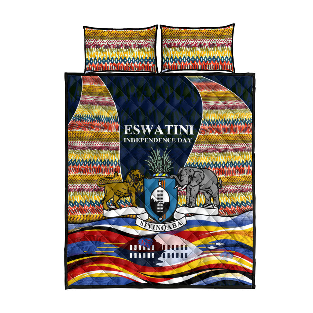 Eswatini Independence Day Quilt Bed Set Freedom Pride - Lion Elephant - Strelitzia Flowers