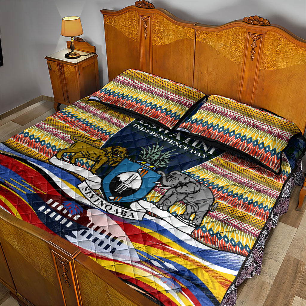Eswatini Independence Day Quilt Bed Set Freedom Pride - Lion Elephant - Strelitzia Flowers