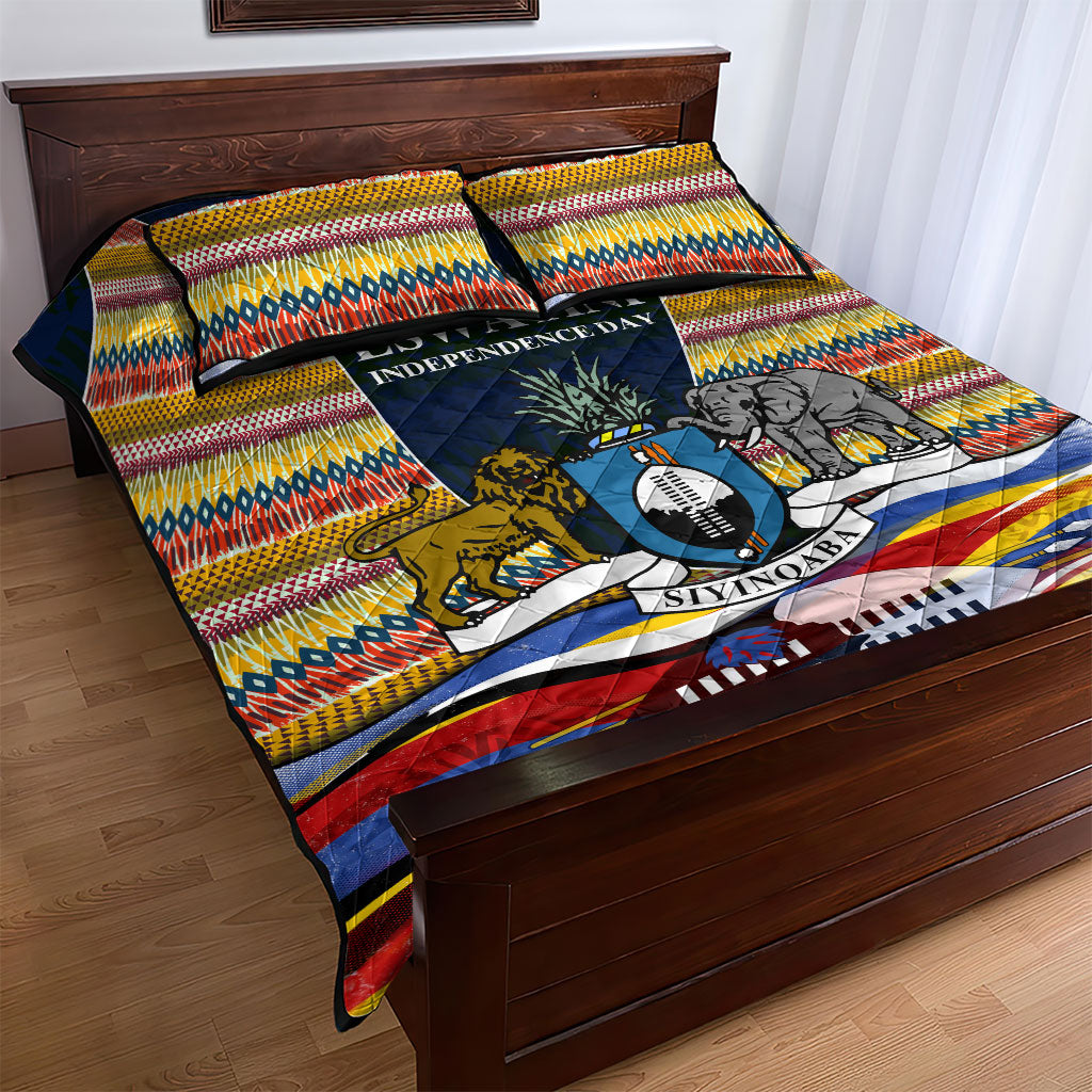 Eswatini Independence Day Quilt Bed Set Freedom Pride - Lion Elephant - Strelitzia Flowers