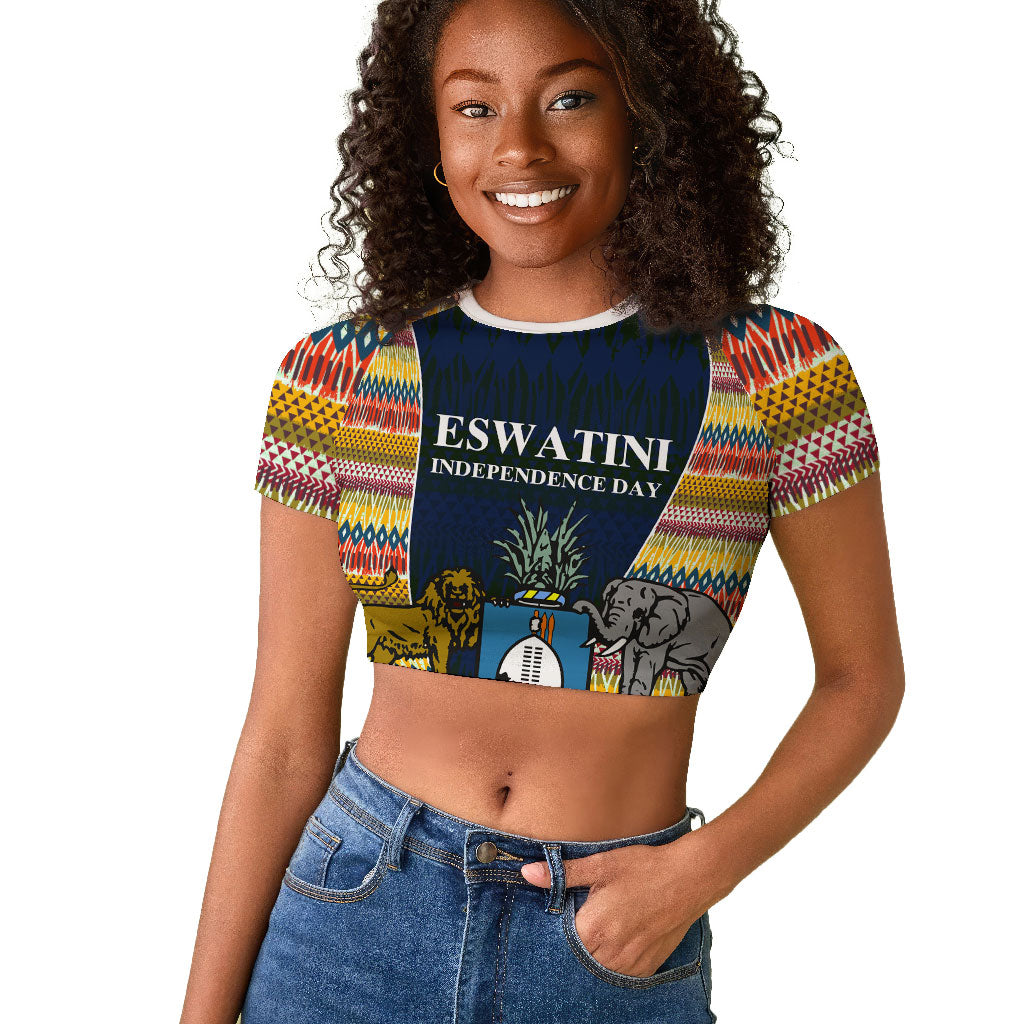 Eswatini Independence Day Raglan Cropped T shirt Freedom Pride - Lion Elephant - Strelitzia Flowers