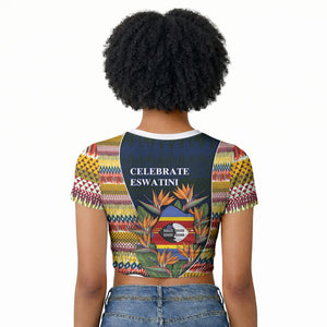 Eswatini Independence Day Raglan Cropped T shirt Freedom Pride - Lion Elephant - Strelitzia Flowers