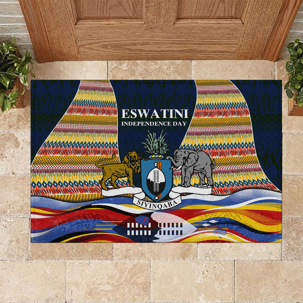 Eswatini Independence Day Rubber Doormat Freedom Pride - Lion Elephant - Strelitzia Flowers