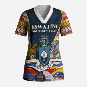 Eswatini Independence Day Scrub Top Freedom Pride - Lion Elephant - Strelitzia Flowers
