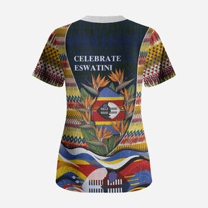 Eswatini Independence Day Scrub Top Freedom Pride - Lion Elephant - Strelitzia Flowers