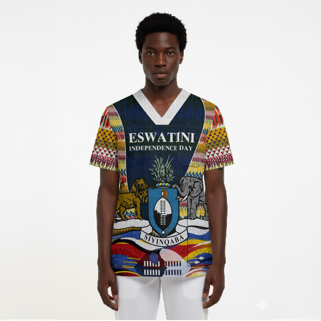 Eswatini Independence Day Scrub Top Freedom Pride - Lion Elephant - Strelitzia Flowers