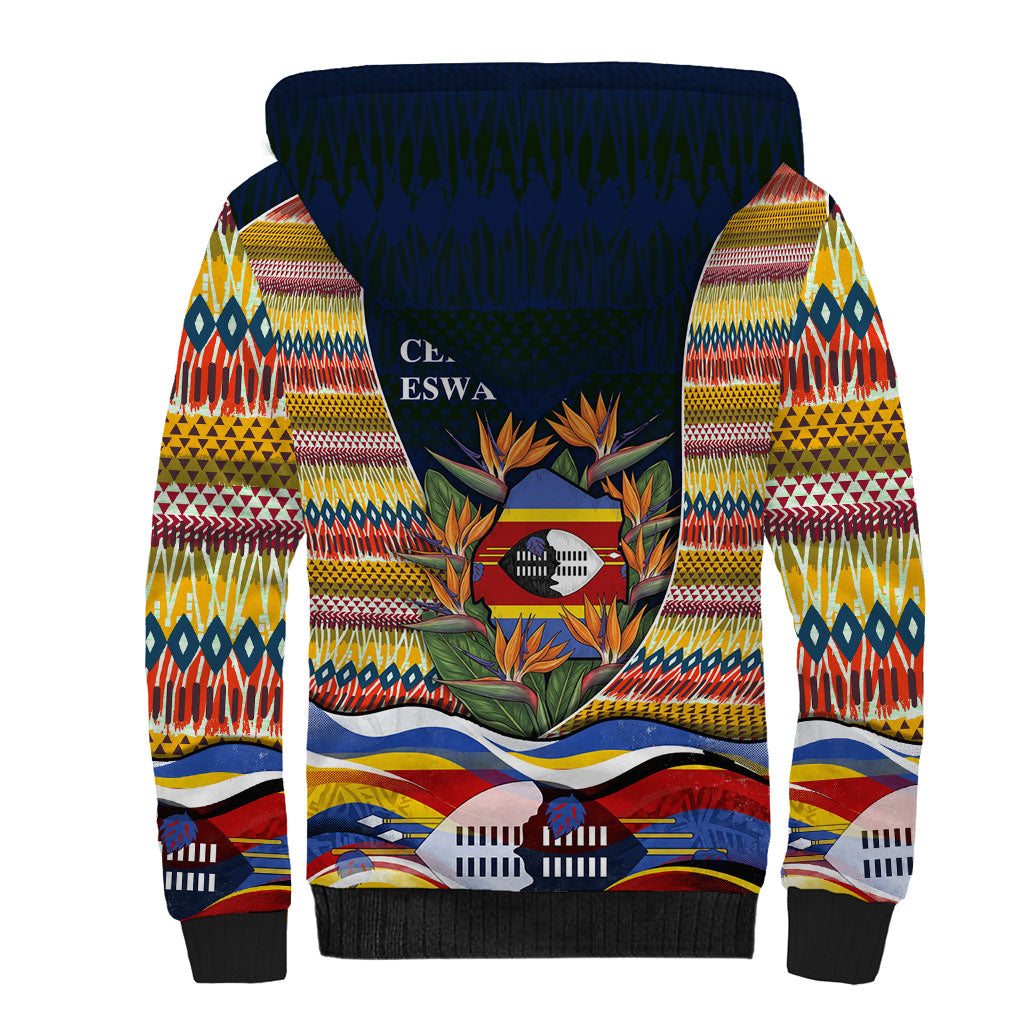 Eswatini Independence Day Sherpa Hoodie Freedom Pride - Lion Elephant - Strelitzia Flowers