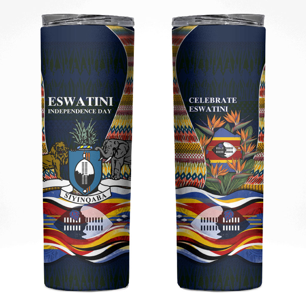 Eswatini Independence Day Skinny Tumbler Freedom Pride - Lion Elephant - Strelitzia Flowers